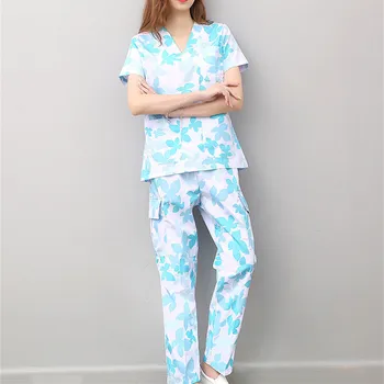 

8 Colors Women Hospital Medical Uniforms Nursing Work Suits Top and Pant V Neck SPA Salon Workwear Dentists Scrub Sets Cheap