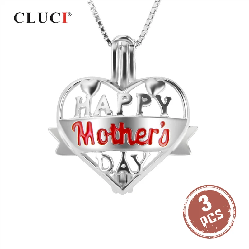 

CLUCI 3 шт серебро 925 подарок матери кулон для ожерелья ювелирные изделия 925 стерлингового серебра желаю жемчуга медальон подарок на день матери SC238SB