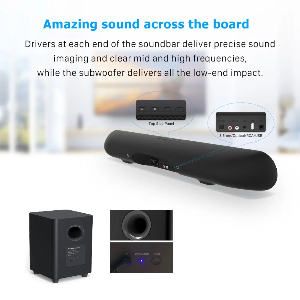 TV SoundBar 100W 2.1 Wireless Bluetooth Speaker