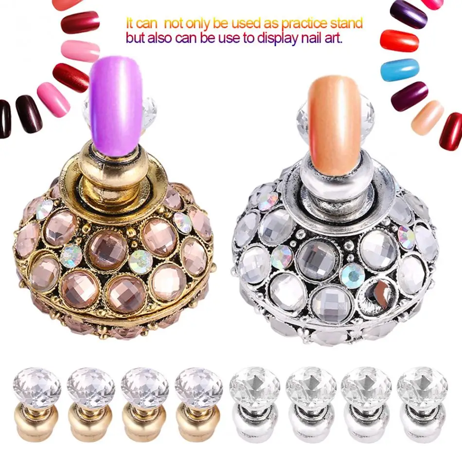 2 Colors False Nail Tips Practice Stand Holder Set Rhinestones