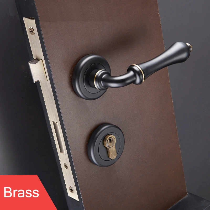  1Set Rural Style Silent Brass Door Lock Handle with Key for Interior Room Living Room/Bedroom/Bathr - 33044628582
