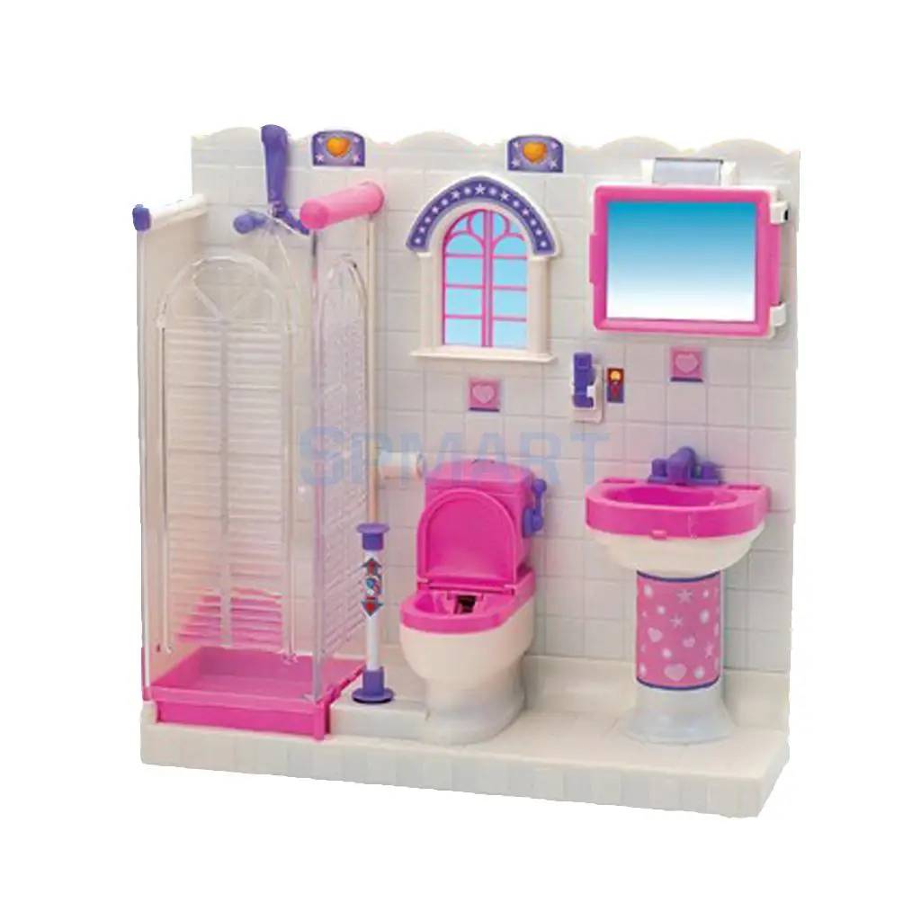 Plastic Dollhouse Miniature Bathroom Furniture Play Set for Dolls Accessories Furniture Decor Life Scenes GIrls Kids DIY Toy