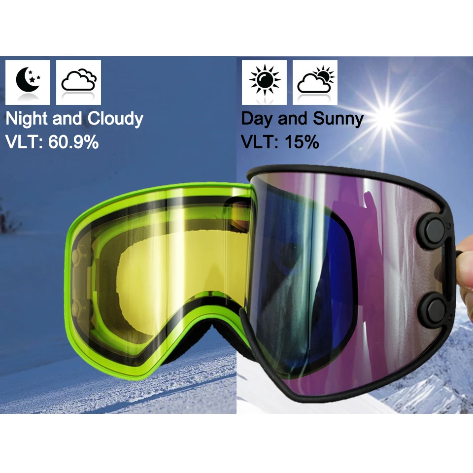 Магнитные лыжные очки LOCLE UV400, анти-туман, лыжная маска для сноуборда, лыжная маска 2 s, Быстросменные лыжные очки для мужчин и женщин, лыжные очки