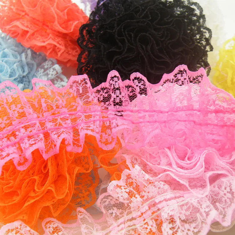 

2M 45mm width Multi Colour Cheap Lace Fabric Trim Fold Lace Ribbon DIY Garment Accessories embroidered No elastic lace ribbon