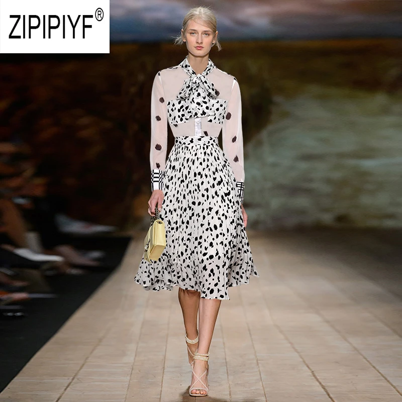 

Noble Fashion Women Sets Bow Bandage Design Neck Long Sleeve Printing Office Lady Blouse Top Floral Printing A-Line Skirts Z1792