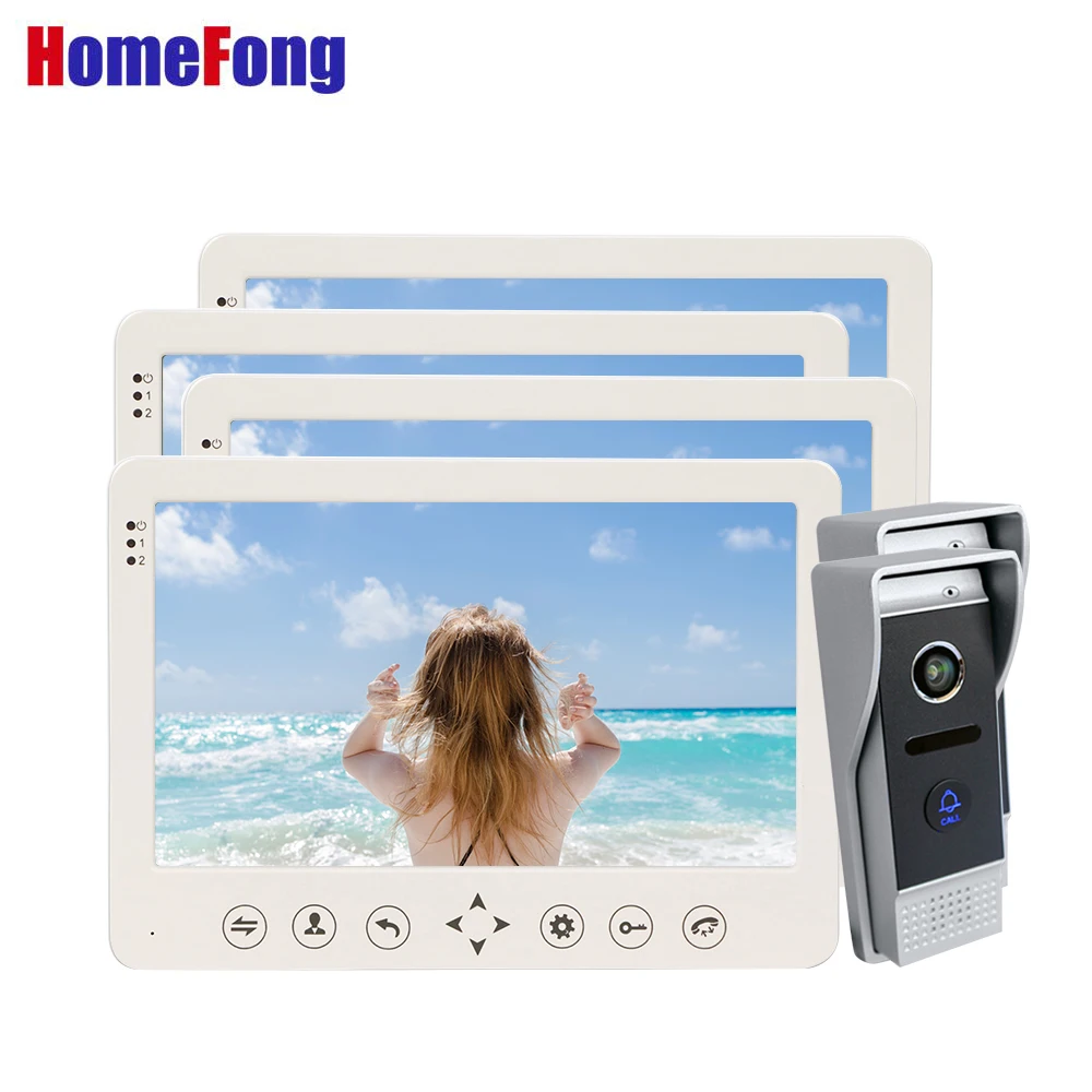 

Homefong 10 Inch Motion Detection Video Door Phone System for 4 Apartments Ring Doorbell 2 Supported SD Card /PIR Alarm