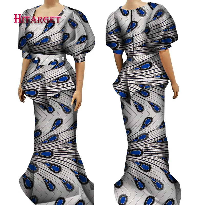 

Hitarget Danshiki African Dresses for Women with Puff half sleeve 2 Pieces Suit for Party/wedding Print African Clothes WY4195