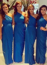 Cheap Custom Mermaid Bridesmaid Dress Long Navy Blue Chiffon Dresses Elegant Folding Shoulder Bride Gowns Vestido De Festa
