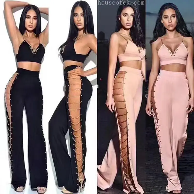 New-Style-Fashion-Hot-Style-Pants-Set-Sexy-Hollow-Out-Sides-Full-Length-Celebrity-Party-Long