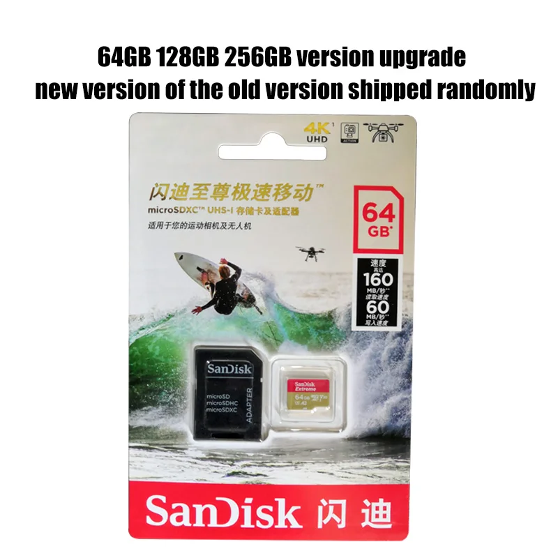 Двойной Флеш-накопитель SanDisk memory card 128GB карта micro sd SDHC/SDXC UHS-I слот для карт памяти micro sd карты TF объемом 64 ГБ, карта 95 МБ/с. 32 Гб Class10 U3 с адаптером SD