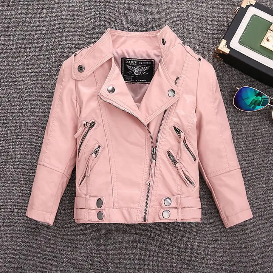 pink ordinary Куртка из искусственной кожи для девочек; одежда; коллекция года; сезон весна-осень; Новинка; кожаная куртка с заклепками; Детское пальто; Верхняя одежда для малышей; Y703 - Цвет: pink ordinary