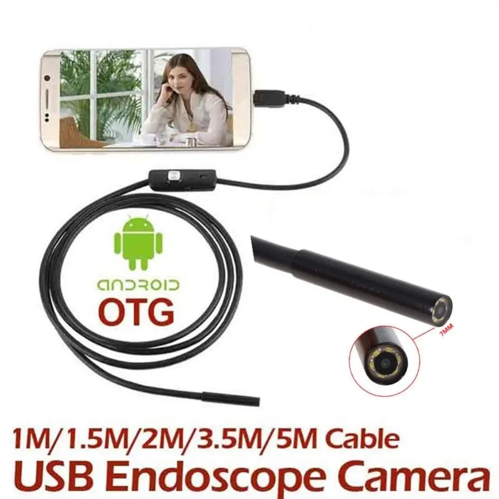 

6LED 7mm Cable 1M/1.5M/2M/3.5M/5M Android Endoscope Waterproof Snake Borescope USB Inspection Camera For Android PC