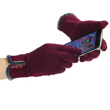 Модные женские зимние перчатки с кружевным бантом, женские, дамские, для девочек, варежки с сенсорным экраном, овечья шерсть, перчатки, варежки Guantes