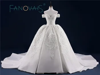 شراءفستان زفاف فاخر مطرز بالكامل دانتيل زي العرائس مع ذيل طويل ترتر الخرز لؤلؤ Vestido De Novia فساتين الزفاف