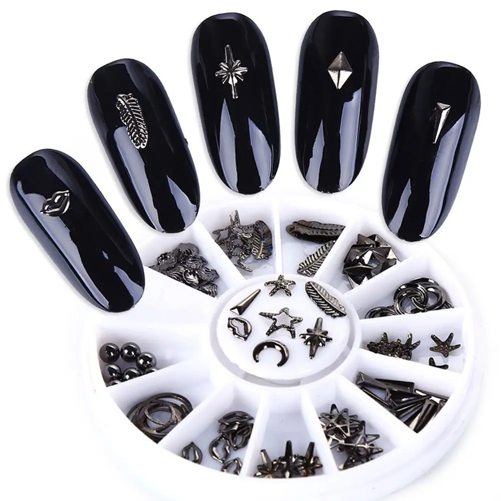 

Mixed Style Nail Stone Metal Irregular Nail Rhinestone Gold Round Designs 3D DIY Manicure Nail Art Decorations