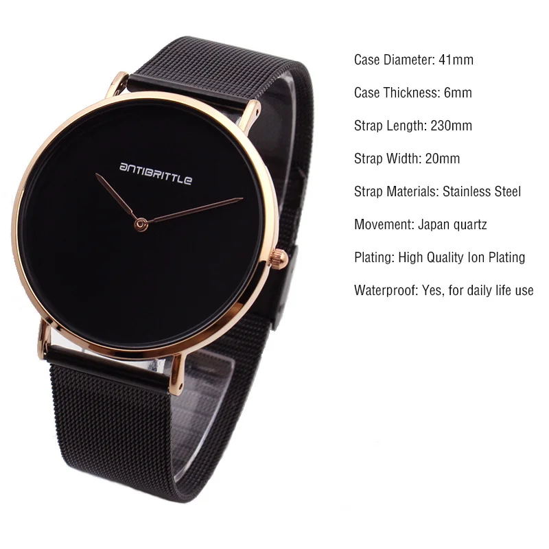 Модные японские кварцевые мужские роскошные часы женские черные ультра тонкие розовые золотые простые кожаные с магнитной сеткой из нержавеющей стали водонепроницаемые новые - Цвет: Steel1 41mm