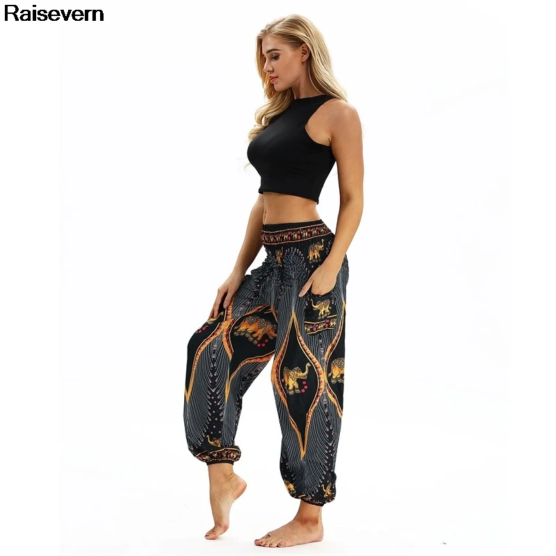 

2018 High Waist Pants Loose Trousers Pants Female Elastic Waist Wide Leg Summer Boho Style Bohemian Pants Long Palazzon Pants