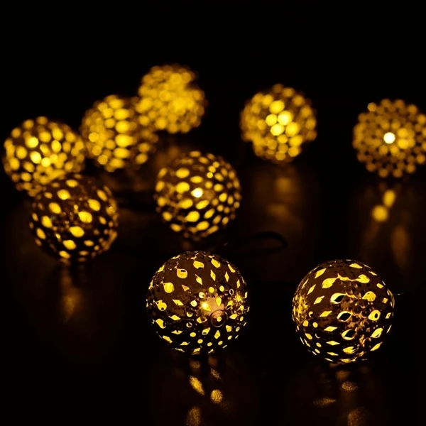 Binval Solar String Lights Moroccan Ball 15ft 20LED Globe Fairy Solar Powered Orb Lantern Christmas Lighting For Outdoor Garden - Испускаемый цвет: Warm White