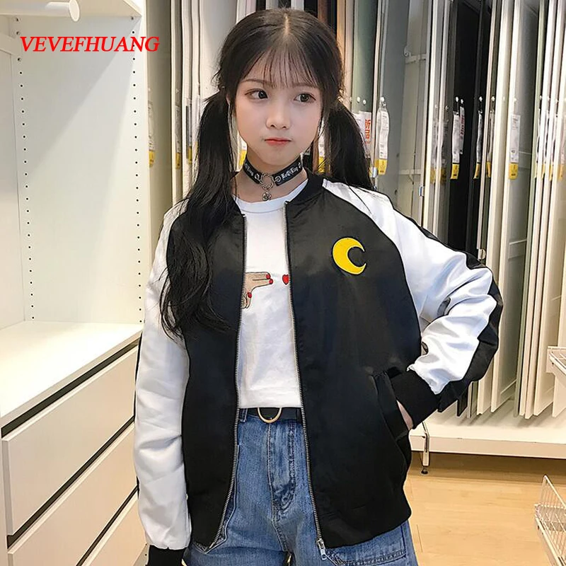 

Japanese Soft Sister Preppy Style Sailor Moon Cartoon Embroidery Coats Harajuku BF Cute Cardigan Spring Women Bomber jackets