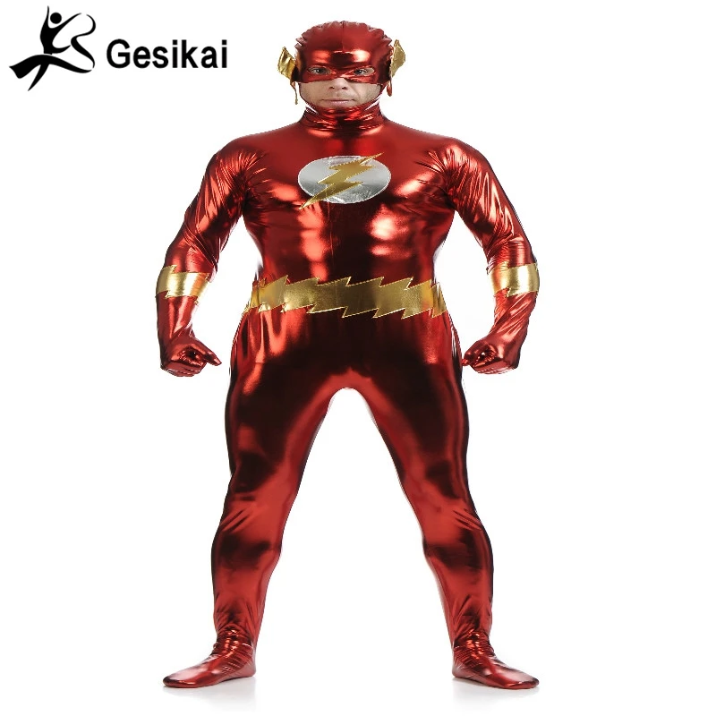 

Men's The Flash Cosplay Costume Metallic Polyester Bodysuit Men Zentai Catsuit for Halloween