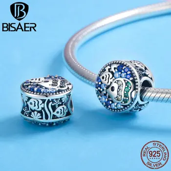 

BISAER 925 Sterling Silver Charms Sea Ocean Tropical Fish CZ Charm Beads fit Original Bracelets Silver 925 Jewelry Making ECC764