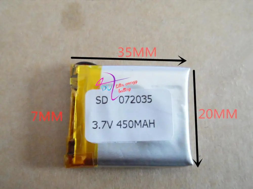tablet battery 3.7V polymer lithium battery 072035 702035 450mah MP4