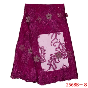 

African French Lace Fabrics High Quality 3D Tulle Lace Fabric with Beads Nigerian Embroidery Net Lace for Wedding Dress APW2568B