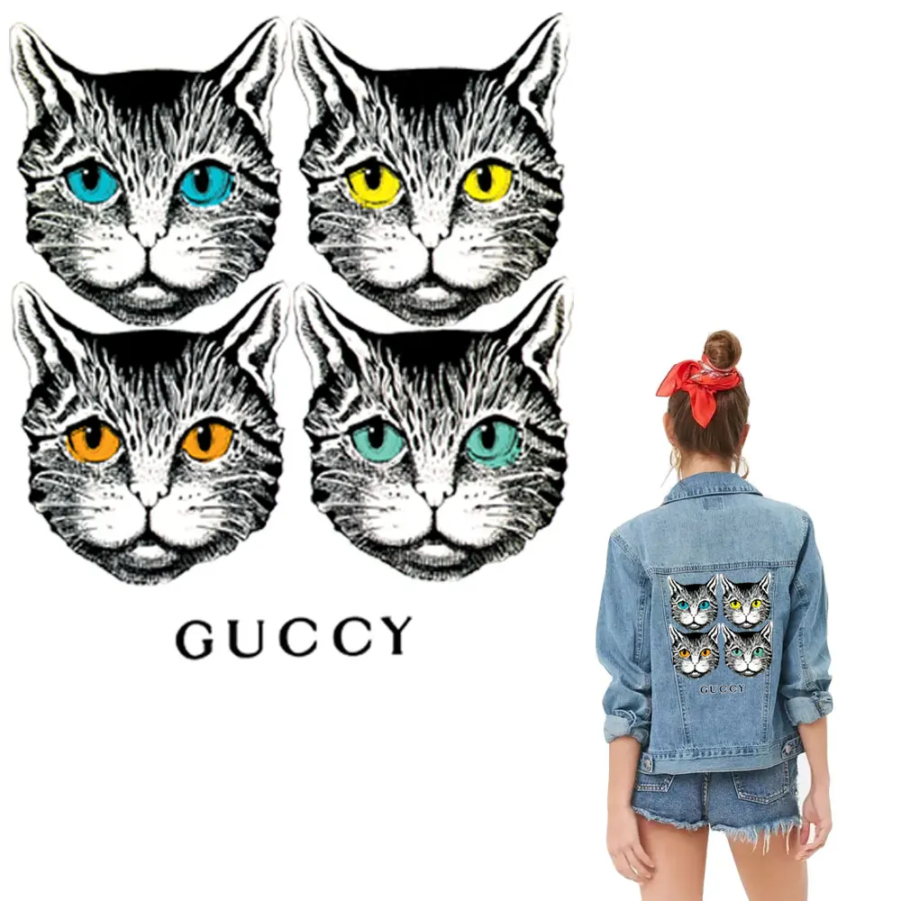 

black cartoon cat iron on patch for clothes transfert thermocollants t-shirt jean washable transfer ironing sticker parches ropa