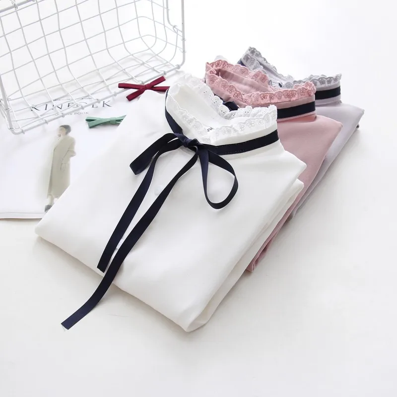 

2019 New Female Chiffon Blouse Shirt Lady Solid Bow Shirt Loose Stand collar Women Long-Sleeved Shirts Dropshiping