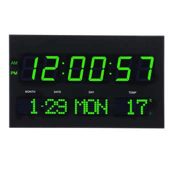 

6 digits time display LED digaital wall clock with calenders,week display Linving room modern design digital thermometer clock