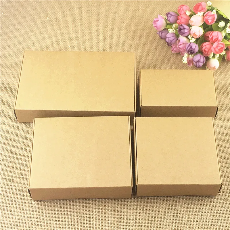 

Картонная коробка из коричневой крафт-бумаги, 25 шт./лот, четыре размера в упаковке, коробка для хранения подарков на День Благодарения, фестиваль, десерт, цветы, печенья