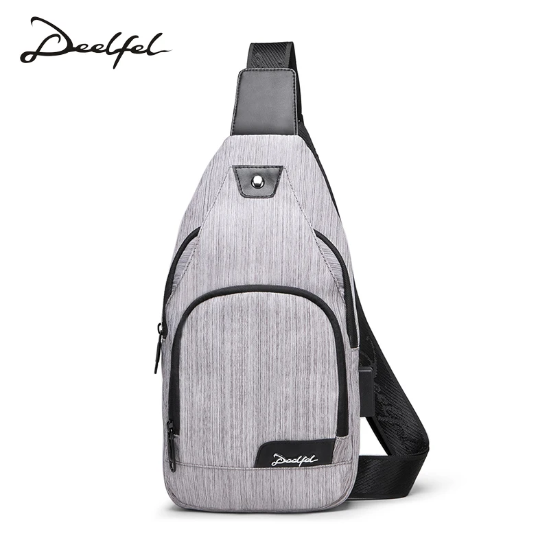 

DEELFEL Sling Bag Men USB Charging Shoulder Bag Man Water Resistant Chest Bag Men Large Capacity Chest Pocket for 8 inch ipad