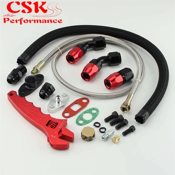 

T3 T4 steel Oil Feed Line Oil Return Line Oil Drain Line + Wrench Tool Spanner Black / Silver