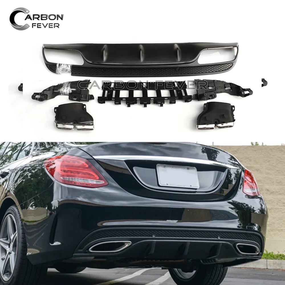 

For Mercedes W205 2015 + Rear Diffuser & Silver Exhaust 4-door Sedan with AMG Package Sport Edition C300 C350