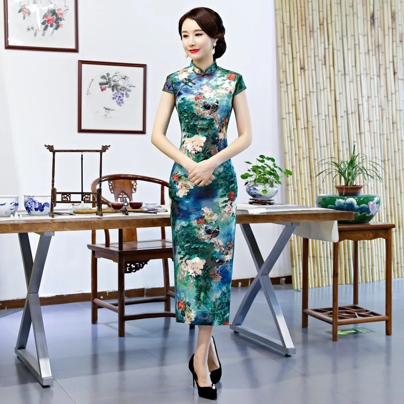 

Green Velour Sexy Chinese Style Evening Dress Jacquard Women Velvet Novelty Flower Long Qipao China Oversized 4XL Slim Cheongsam