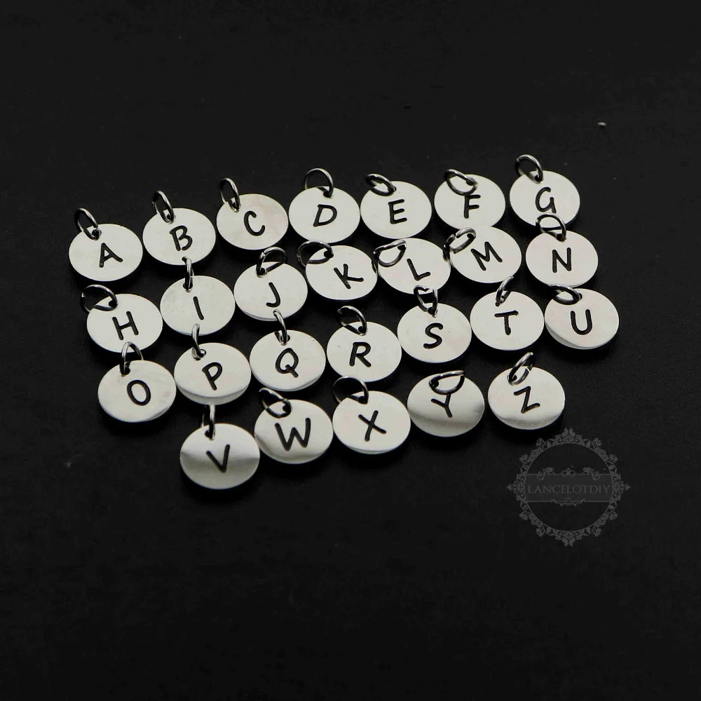 Индивидуальные 10 мм серебряные круглые нержавеющей стали инициалы буквы алфавита небольшой талисман DIY Результаты 1800384-2