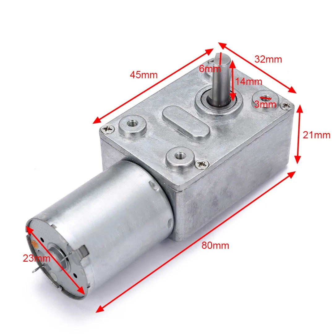 DC 12V 0.6RPM Motor High Torque Turbo Worm Electric Geared Motor GW370 Low Speed 2~3W 80x32x21mm