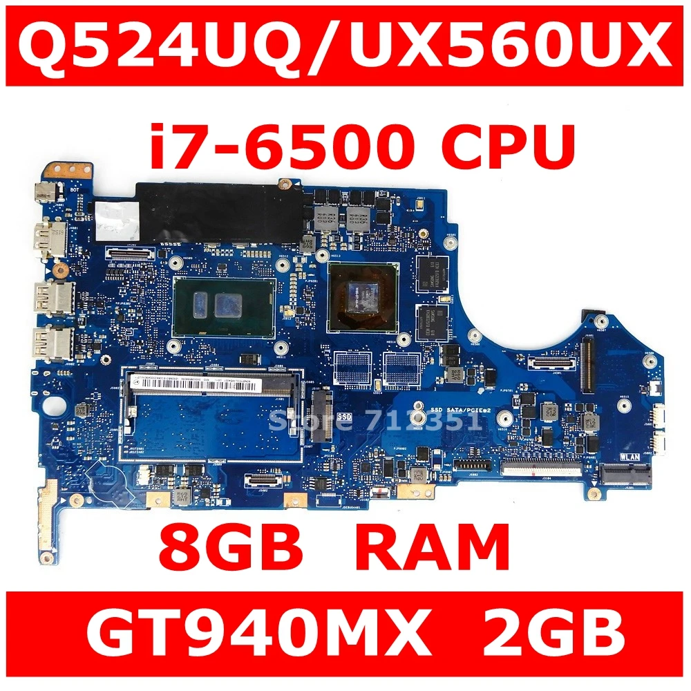 Материнская плата Q524UQ i7-6500 процессор GT940MX 2 ГБ 8 ГБ ОЗУ для ASUS Q524U Q524UQ UX560UX Материнская плата ноутбука UX560UX материнская плата