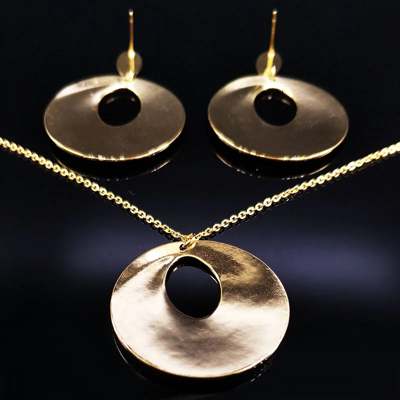 Золотой цвет, нержавеющая сталь, Африканский бисер, ювелирный набор, нигерийское свадебное ожерелье, серьги, набор ювелирных изделий для женщин S178329