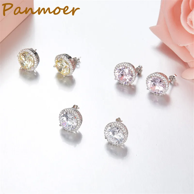 

Hot sell 100% 925 sterling silver micro zircon stylish personality round CZ double T Earrings fashion earrings fine jewelry gift