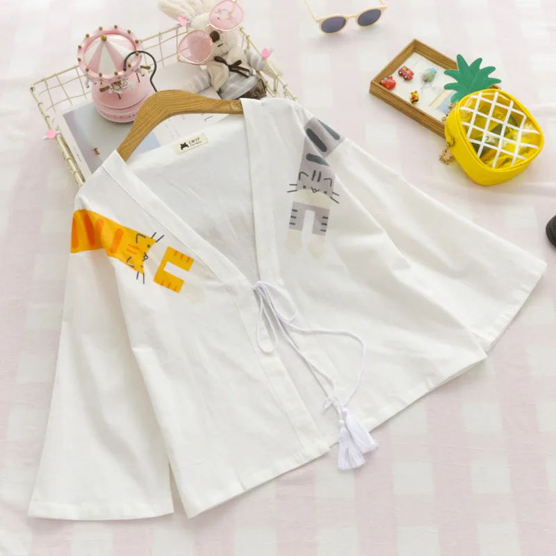 

Japan College style sweet lovely cat printing kimono Harajuku Sunscreen Cardigan coat woman
