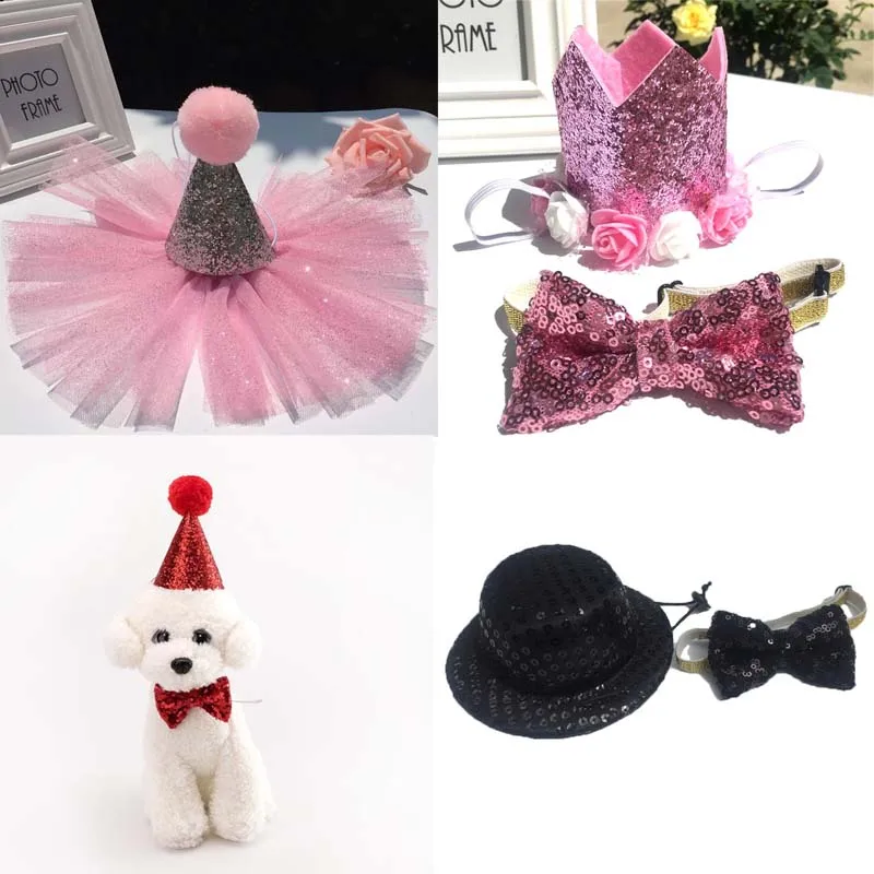 

Colorful Sequins Puppet Dog Cat Birthday Hat Bow Tie Crown Lace For Kids Boys Girls Party Hats Ties Party Favor Pets Accessories