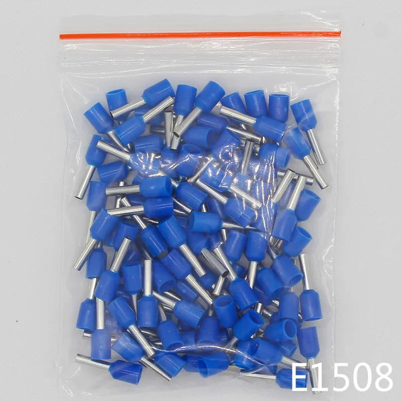 E1508 трубки Изоляционные изолированные клеммы 1.5MM2 100 шт./упак. кабель провода разъем изоляционные обжимной терминал разъем для электронных сигарет - Цвет: Blue