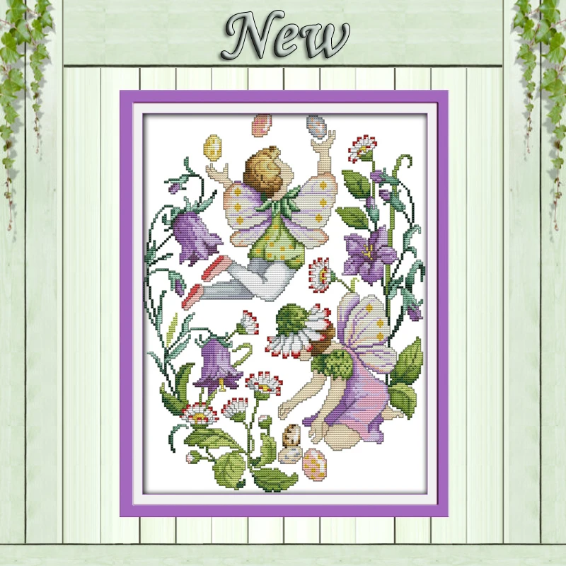 Purple beautiful faery flowers beauty Decor counted printed on canvas DMC 11CT 14CT kits Cross Stitch embroidery needlework Sets | Дом и сад
