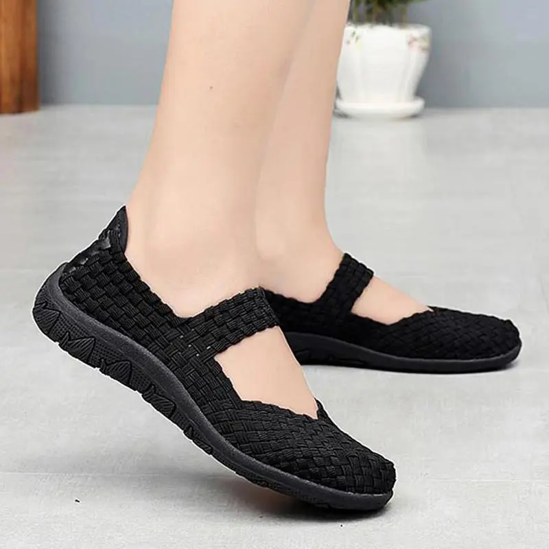 

Woven Summer Sport Sneakers Woman Breathable Women Running Shoes Lightweight Tennis Female Slip-on Sports Shoes Black 2019 A-337