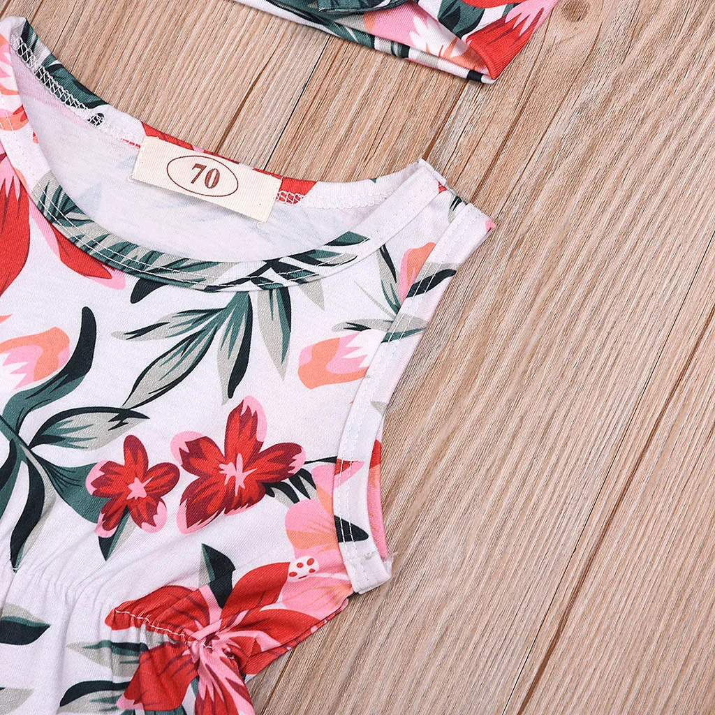CHAMSGEND Summer Infant для маленьких мальчиков и девочек без рукавов Цветочный принт комбинезон+ повязка на голову MAR3 P35