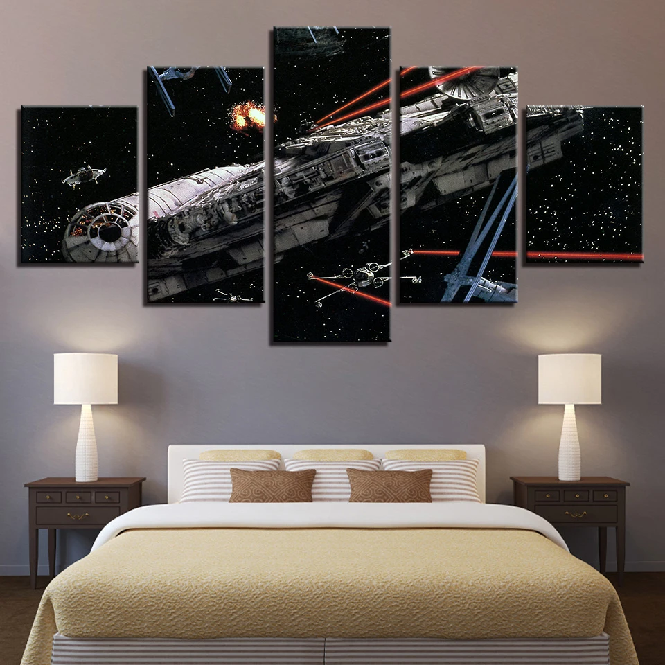 

Canvas Paintings Wall Art HD Prints Pictures Framework 5 Pieces Millennium Falcon X-Wing Star Wars Poster Home Decor Living Room