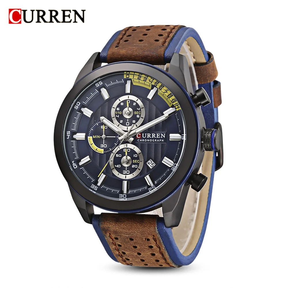 

CURREN 8292 Fashion Male Quartz Watch Multifunctional Six Pointers Date Big Dial Wristwatch For Men 6 Colors Available