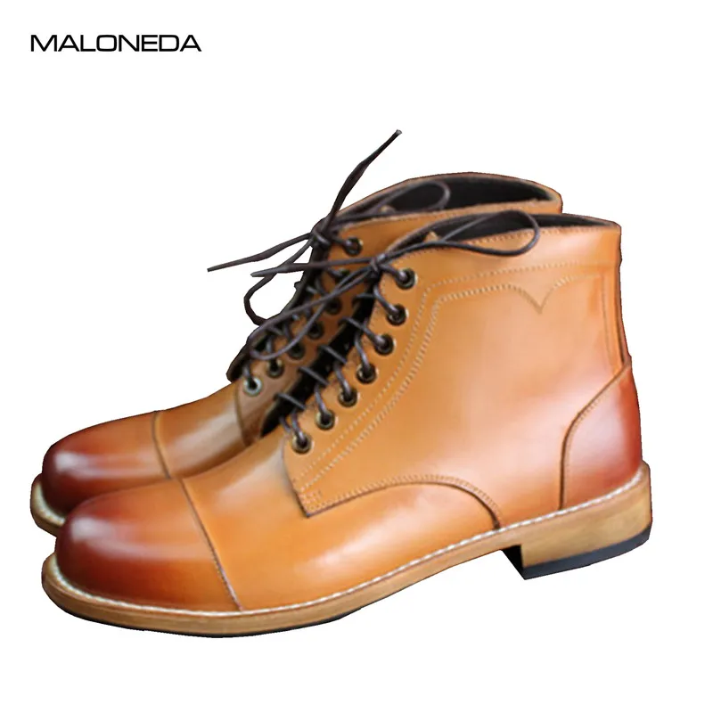 

MALONEDA New Round Toe Casual Ankle Boots Handmade Goodyear Leather Sole Brown Color Short Boots For Men Daily Wear