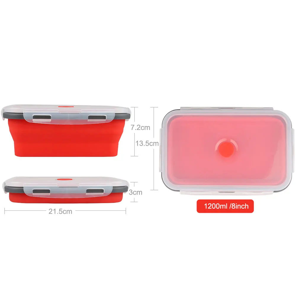 Силиконовый складной Ланч-бокс, контейнер для хранения еды, Bento BPA Free, Microwavable, портативный, для пикника, кемпинга, прямоугольная, открытая коробка